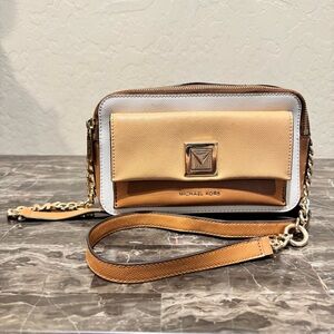 Michael Kors Sylvia Tricolor Crossgrain Leather Double Zip Crossbody Bag